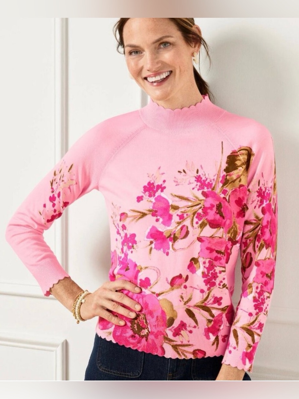 Talbots Watercolor Bouquets Mockneck Pullover. Medium. New without tags.